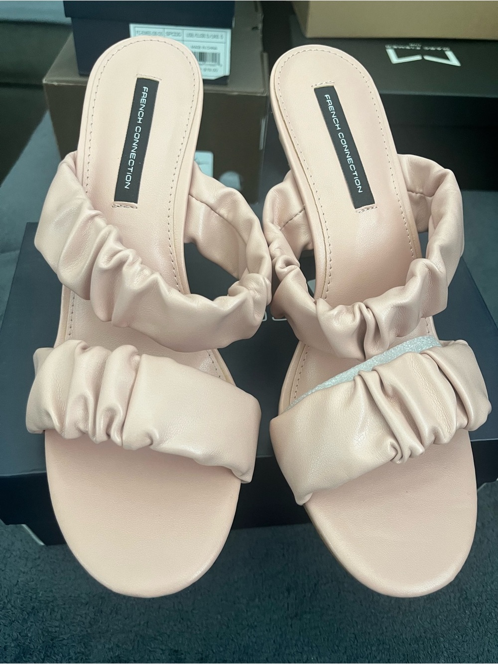 NWT French Connection Crystal Blush Ruched Heeled Mules 8.5